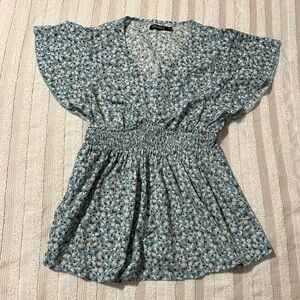 MATERNITY Floral Smocked Waist Women's Top - Blue